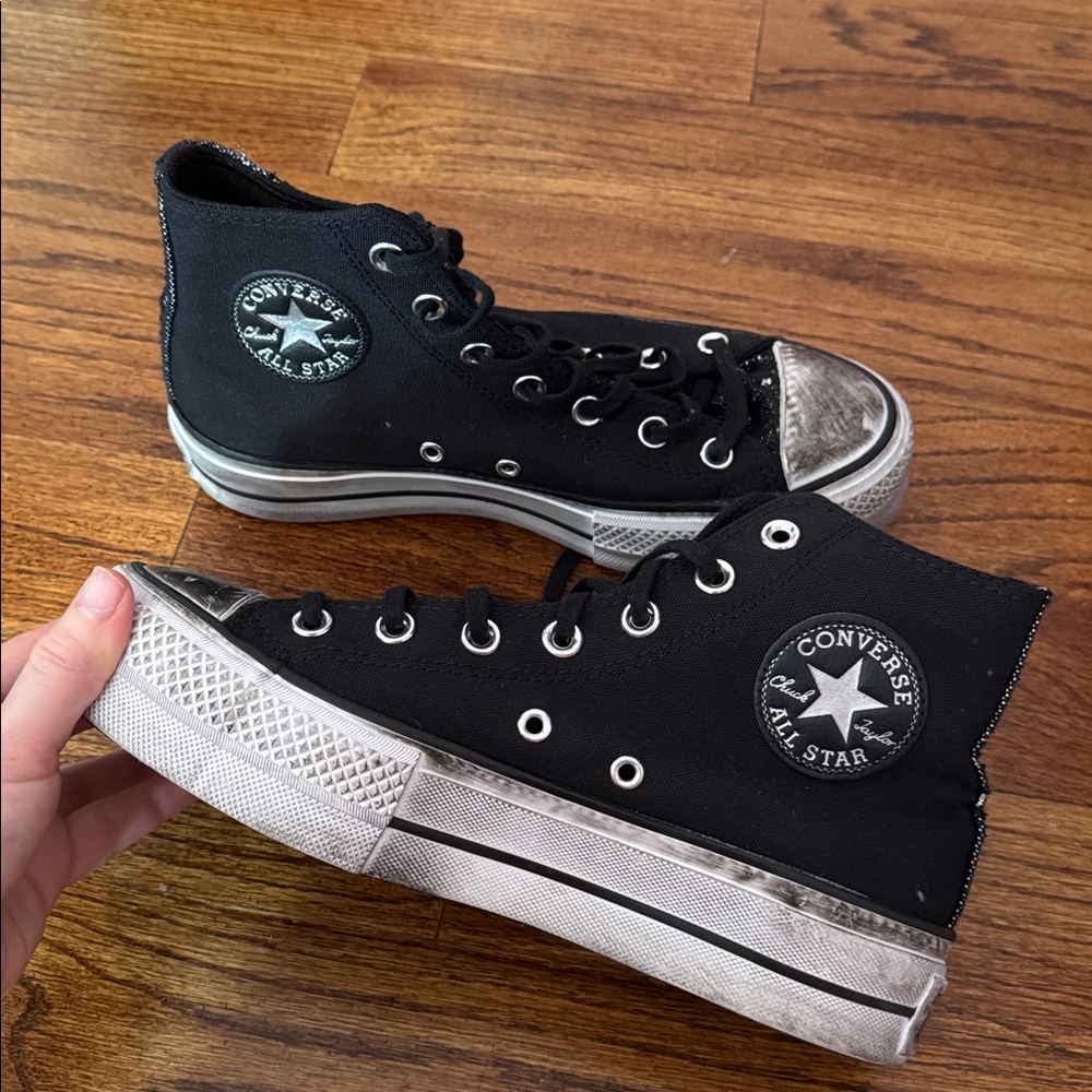 Converse Black and Silver High-Top Sneakers